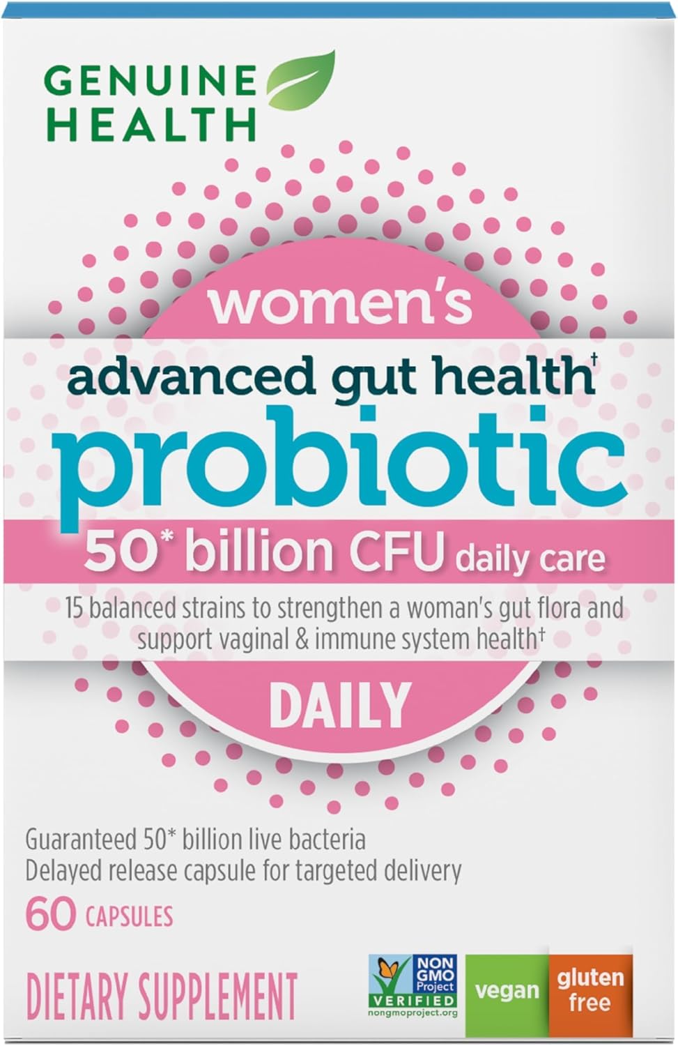 Genuine Health Women's Daily Probiotic, Helps Promote Healthy Digestion, Gut Health & Vaginal & Skin Health, Multi-Strain Formula, 30 Capsules