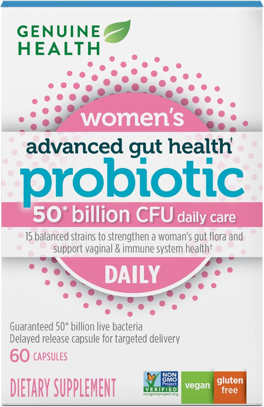 Genuine Health Women's Daily Probiotic, Helps Promote Healthy Digestion, Gut Health & Vaginal & Skin Health, Multi-Strain Formula, 30 Capsules