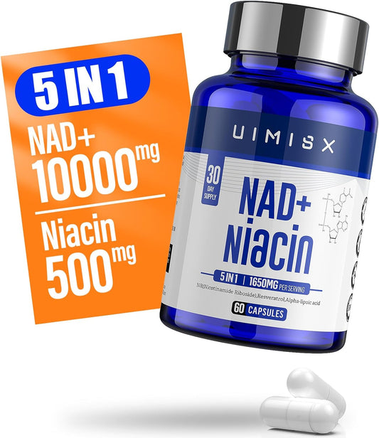 UIMISX NAD+ Supplement 1000mg & Niacin(Vitamin B3) 500mg, NAD Plus Boosting Supplement for Woman and Man, Nicotinamide Riboside (NR) Support