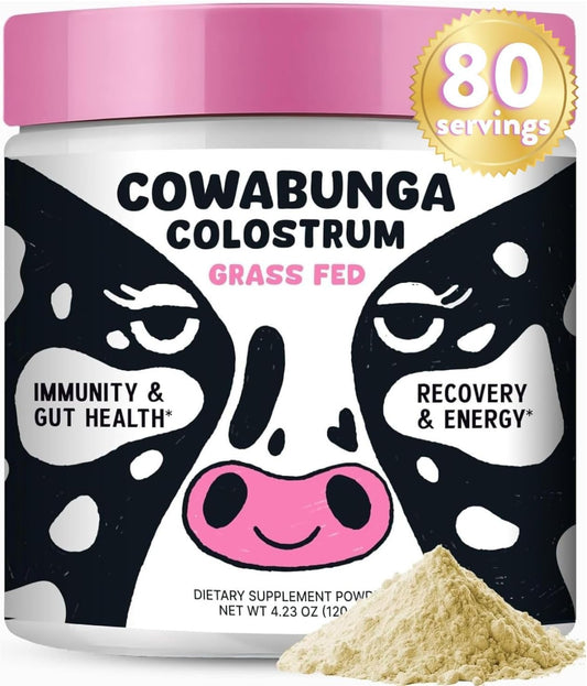 SonoHealth Cowabunga Colostrum - Premium, Pure & Unaltered Colostrum Powder Supplement - for Immune Support, Gut Health, Muscle Recovery & Wellness - Kosher & Halal Certified Calostro
