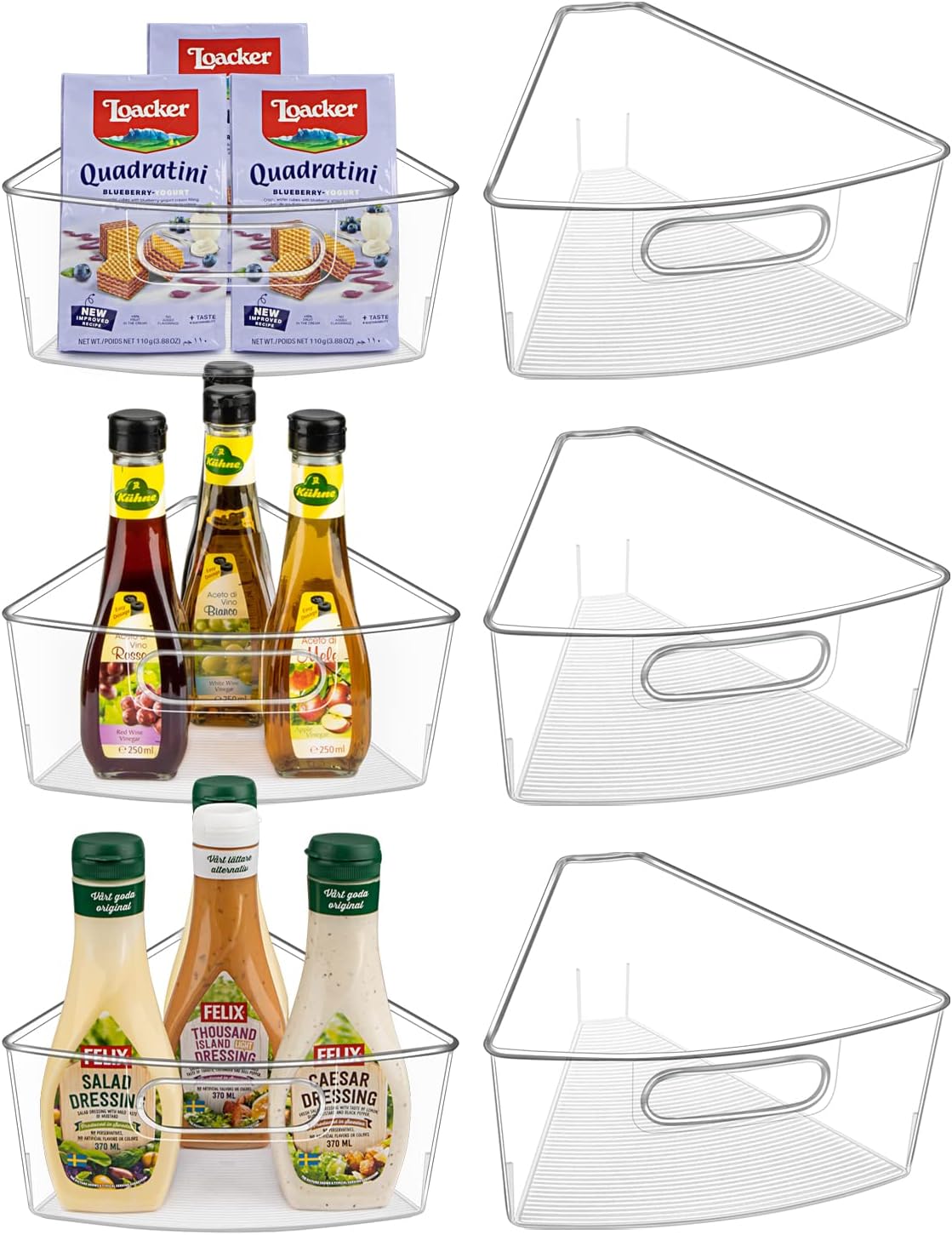 JEISSLIA Lazy Susan Cabinet Organizer Bins for 26"\/ 28"\/ 32" Diameter Corner Organizer, Plastic Cabinet Storage Bin, 1\/8 Wedge - Food Safe, BPA Free, with Non-Slip Pads (for 26" Diameter, 6 Pack)