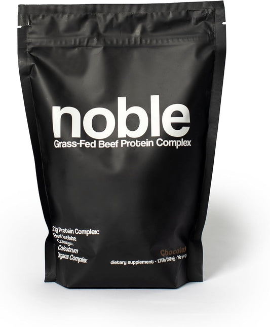 Noble All-in-One Chocolate Protein Powder, 21g Grass-Fed Beef Protein & Collagen, Colostrum & Organ Blend, Whey-Free, Seed Oil-Free, Zero-Carb, 30 Servings (1.75lbs)