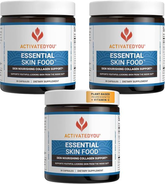 ACTIVATEDYOU Essential Skin Food - Plant Based Collagen Elastin Support Supplements for Women & Men - Supports Youthful Skin, Lysine & Dermaval for Collagen Production (3 Pack\/90 Day Supply)