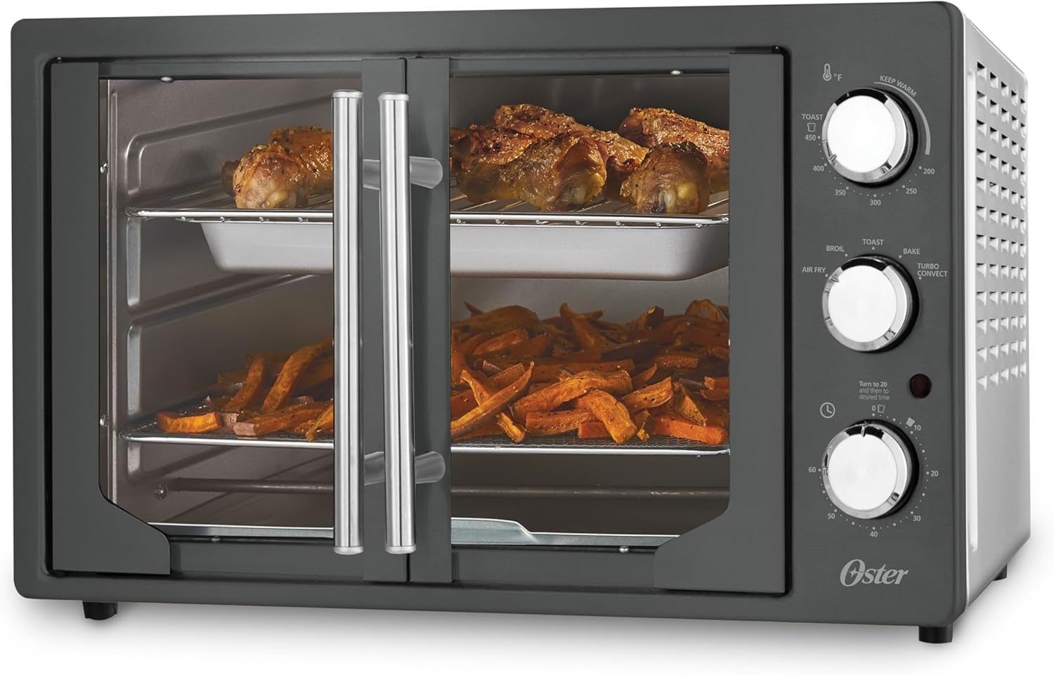 Oster Extra-Large French Door Toaster Oven, 6-in-1 Countertop Air Fryer Oven, Stainless Steel