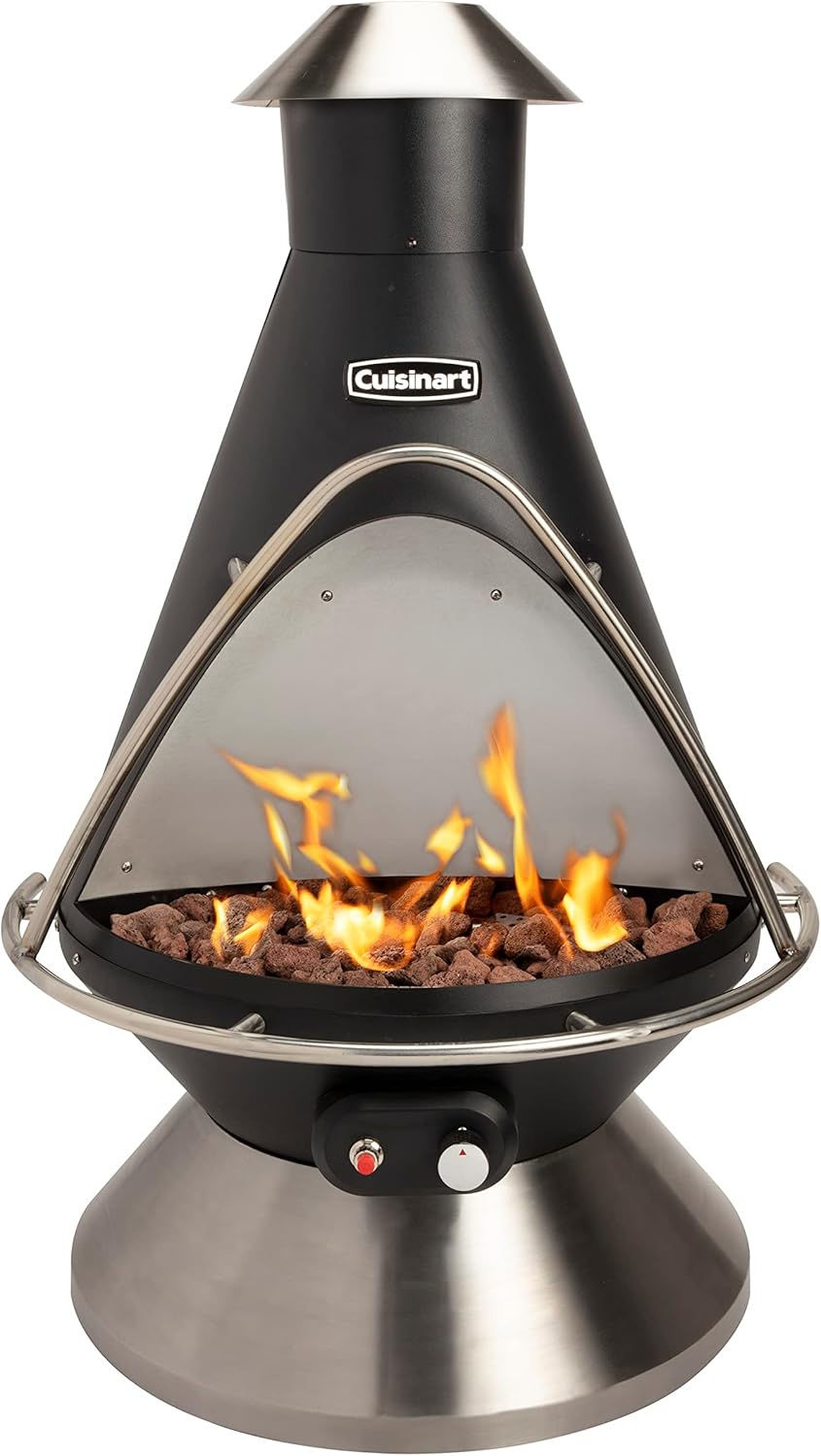 Cuisinart Chimenea Propane Fire Pit, 40,000 BTU Adjustable Gas Fire Pit for Patios, Includes Lava Rocks, Directional Heat Shield and Push to Start Ignition, Perfect for Backyards, Decks, and Patios