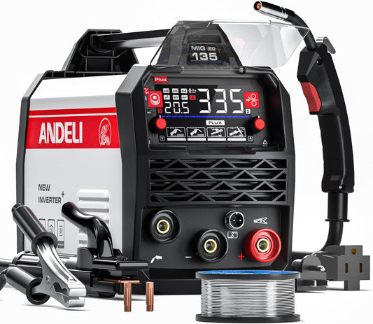 ANDELI 135A MIG Welder，110V\/220V Dual Voltage [Large LED Display] Flux Core Welder Flux Core MIG\/Lift Tig\/Stick 3-in-1 Multiprocess Gasless MIG Welding Machine IGBT Inverter