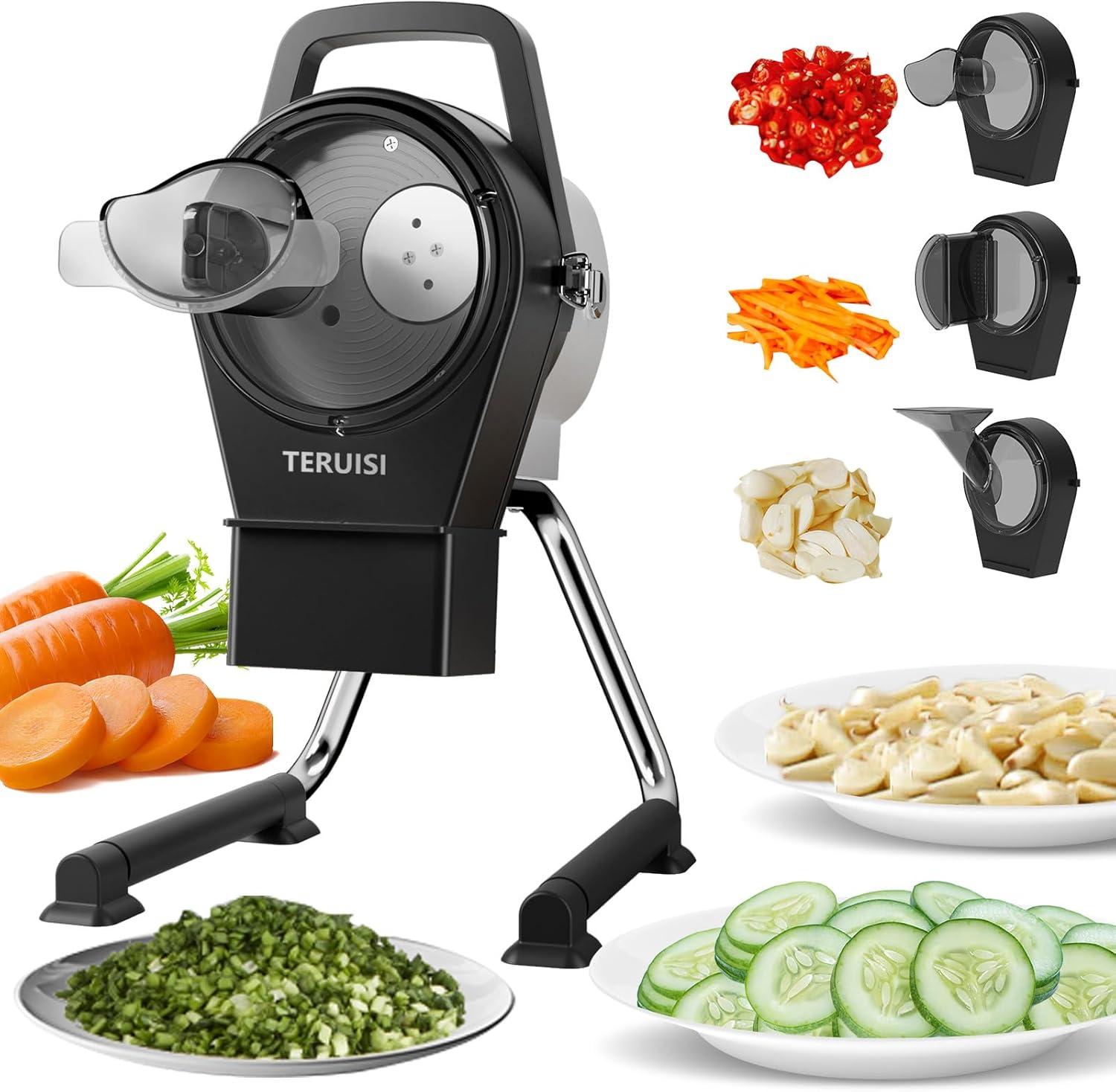 Electric Vegetable Slicer, 200W Commercial Vegetable Chopper, Scallion Cutter Food Processor with 3 Feed Ports, 6000RPM,1-5mm Adjustable Thickness for Veggie Onion Garlic Ginger Chili Potato