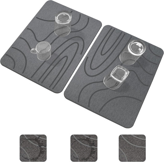 Blaithom Stone Drying Mat for Kitchen Counter,Quick Dry Stone Mat Kitchen,Double-sided Diatomaceous Earth Design Stone Drying Mat, No Water Accumulation Dish Drying Stone (Dark Grey, Curved Stripes)