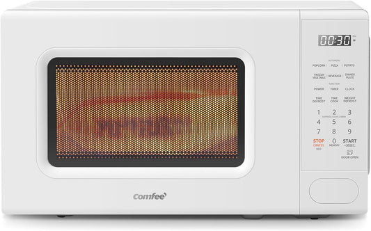 COMFEE CMO-C20M1WH Retro Microwave with 11 power levels, Fast Multi-stage Cooking, Turntable Reset Function Kitchen Timer, Speedy Cooking， Weight\/Time Defrost, Memory function, Children Lock, 700W