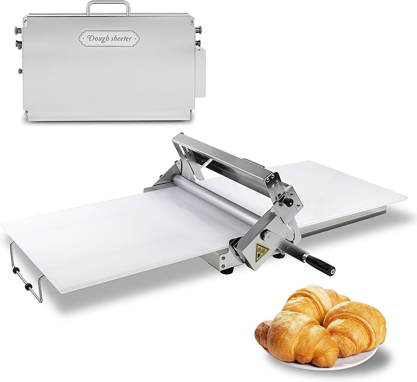 Folding Dough Sheeter (12")，Folding Dough Rolling Machine，Manual Dough Sheeter，Dough Sheeter Machine For Home，Stainless Steel Dough Machine With 55 Adjustable Thicknesses,(1 Scrolling Panel)