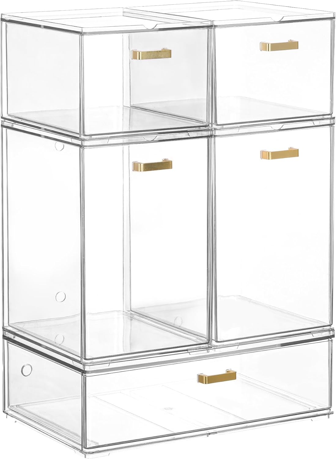 LALOBLUE Set of 5 Stackable Storage Drawers, Clear Acrylic Organizer Bins for Beauty Supplies, Perfect for Makeup Vanity, Undersink, Kitchen, Cabinet,Pantry Organization and Storage