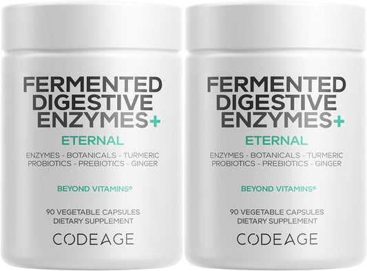 Codeage Fermented Digestive Enzymes Supplement 3-Month Supply - 14 Digestive Enzymes, Probiotics, Prebiotics, Fermented Botanicals, Plant-Based Multi Pancreatic Enzymes - 1 Capsule a Day - 2-Pack