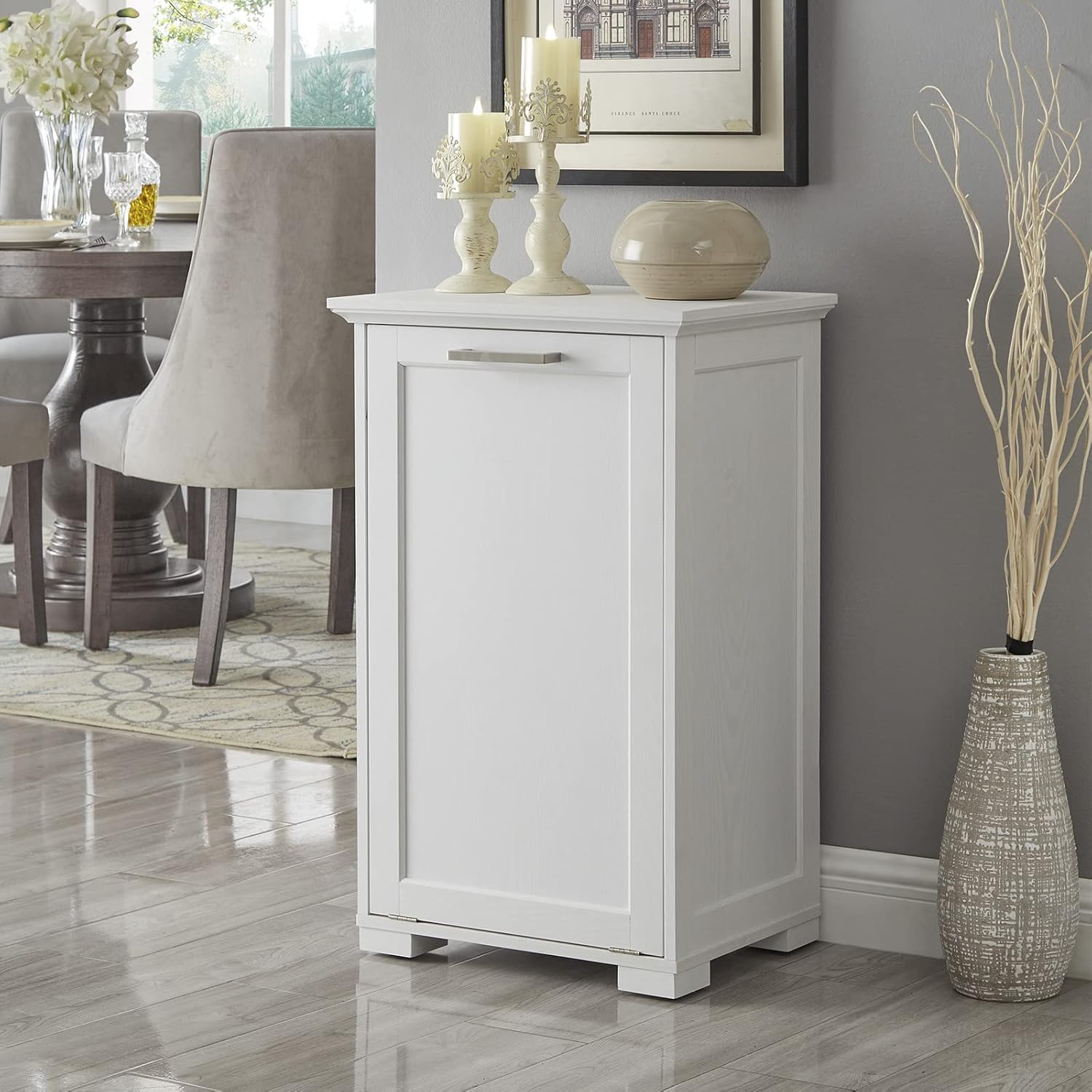 OLD CAPTAIN Tilt-Out Laundry Sorter Cabinet\/Wooden Tilt Out Trash Cabinet, with Negative ion and deodorizing Function to Ensure The Cleanliness of The Kitchen Trash can(White)\u2026