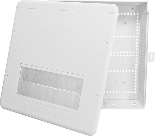 DataComm Electronics 15-Inch ABS Plastic Enclosure Box with Brush Cover, Recessed Media Box For Seamless Home, Office Connectivity Solutions, In-Wall Box, Hides TV Outlet & Cables