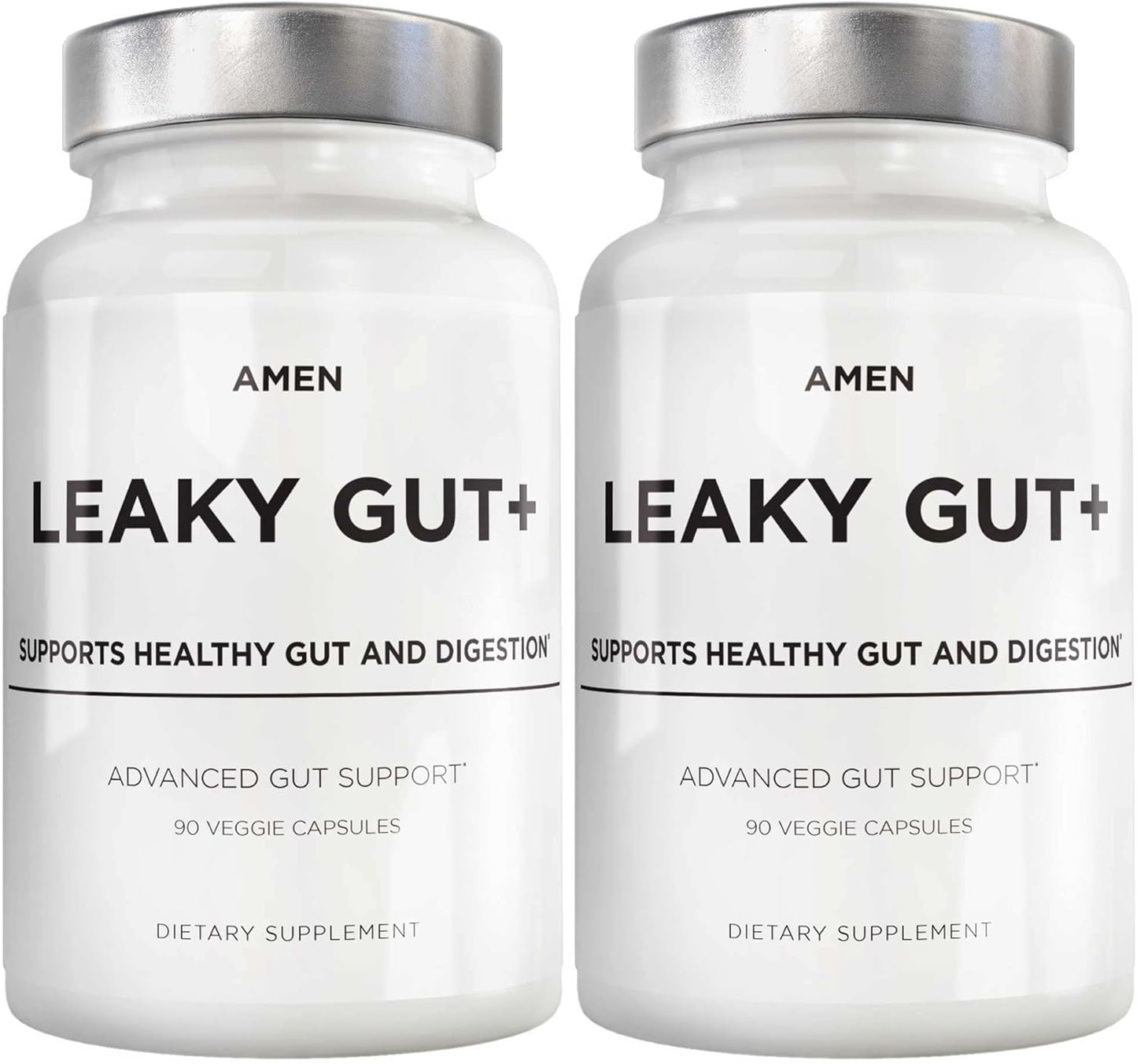 Amen Leaky Gut Supplement - Advanced Formula with Bioavailable L Glutamine, Zinc, Turmeric, DGL Licorice Root - Marshmallow Root - Probiotics & Fermented Prebiotics - Vegan, Non-GMO - 2-Pack