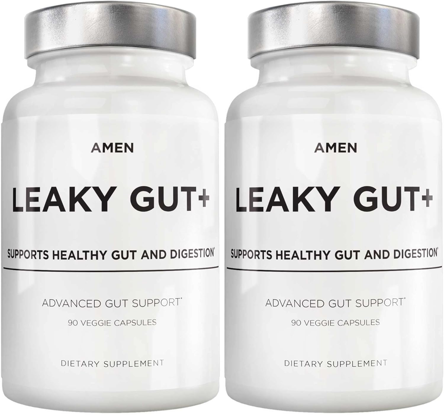 Amen Leaky Gut Supplement - Advanced Formula with Bioavailable L Glutamine, Zinc, Turmeric, DGL Licorice Root - Marshmallow Root - Probiotics & Fermented Prebiotics - Vegan, Non-GMO - 2-Pack