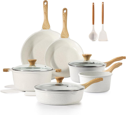 SENSARTE Nonstick Ceramic Cookware Set 16-Piece, Healthy Pots and Pans Set, Non-toxic Kitchen Cooking Set with Stay-Cool Handles, Silicone Utensils and Pot Protectors, PFAS\/PTFE\/PFOA Free