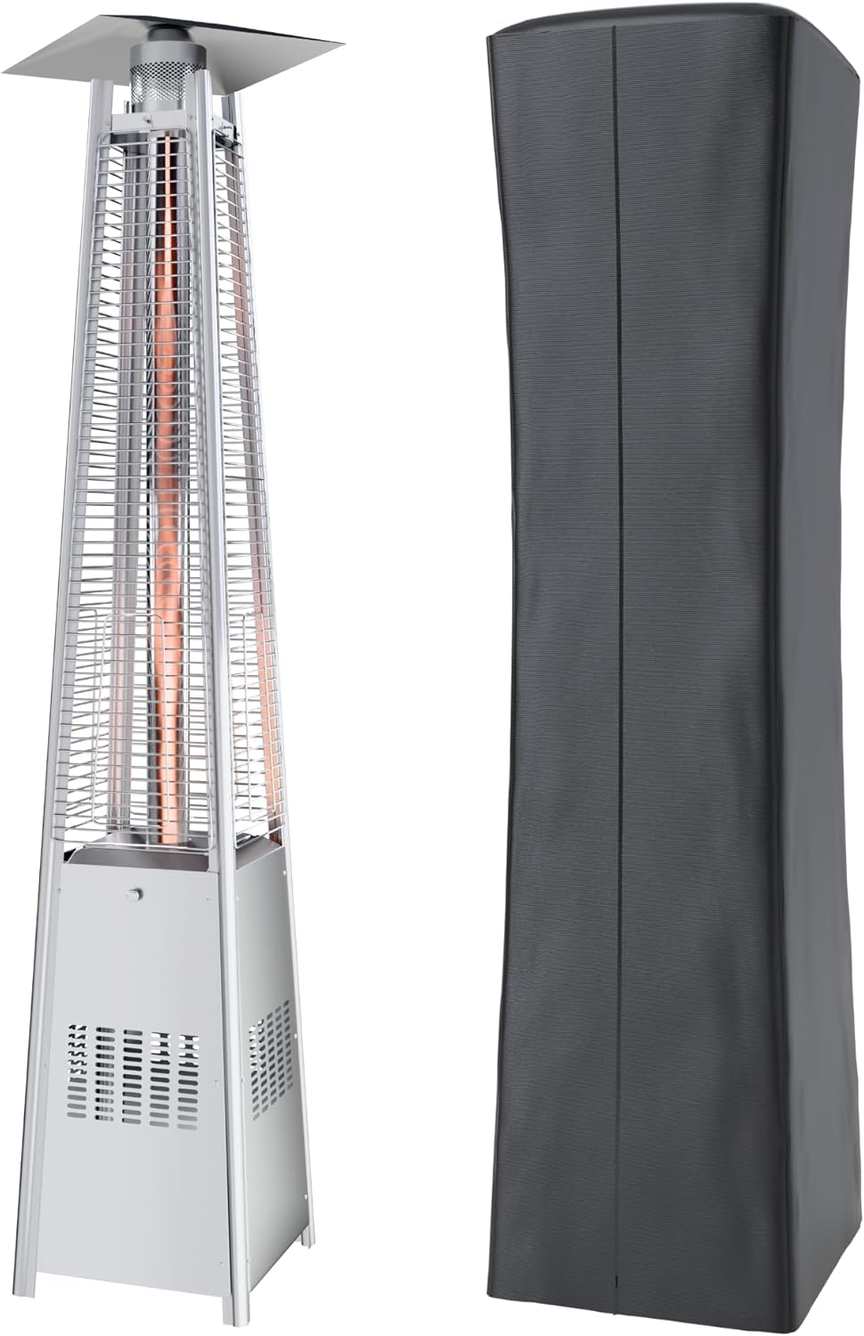 Kingdura 48,000 BTU Pyramid Patio Heater with Cover & Wheels, Outdoor Patio Heaters for Outdoor Use, Triple Safety Protection, 88" Quartz Glass Tube Propane Heater for Deck Backyard Commercial Balcony