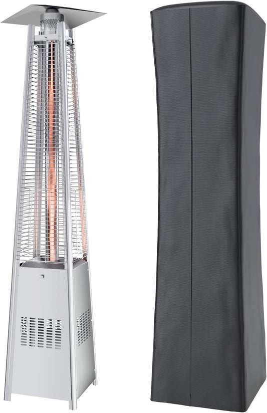 Kingdura 48,000 BTU Pyramid Patio Heater with Cover & Wheels, Outdoor Patio Heaters for Outdoor Use, Triple Safety Protection, 88" Quartz Glass Tube Propane Heater for Deck Backyard Commercial Balcony