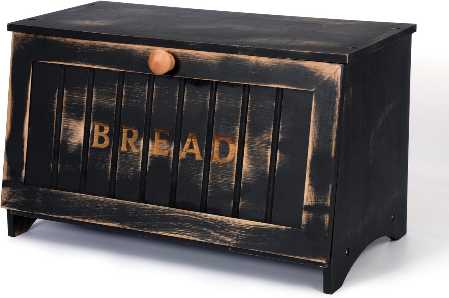 DAOYOUSKY Bamboo Bread Box for Kitchen Countertop, Black Vintage Wooden Counter Breadbox, Single Layer Rustic Wood Large Capacity Bread Storage Container Bin