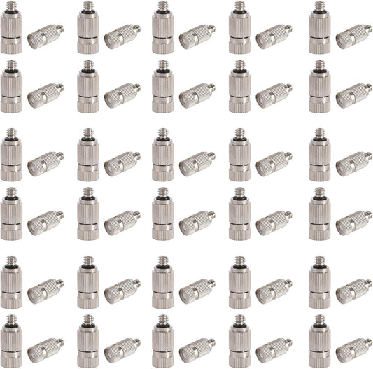 Pfeilzieher 100pcs misting Nozzle kit for Cooling System high Pressure 3 16 Threaded Mister nozzles Stainless Steel Anti drip fogging Spray Head for Landscaping air humidification Spraying ion