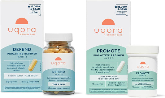 Uqora Defend & Promote - Urinary & Vaginal Health Supplement Bundle for Daily Support - Supports Vaginal Health, Bladder Wall Integrity & Cleanses Biofilm* - Easy to Consume - One-Month Supply