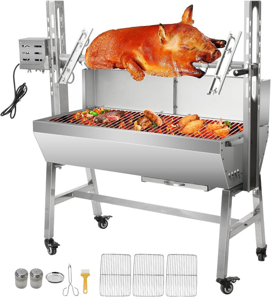 SGOLAN Rotisserie Grill with Windbreak 35 Inch Pig Roaster, Electric 40W Motor BBQ Pig Roaster Rotisserie 132 Lbs Capacity Charcoal Rotisserie Grill for Camping, Party