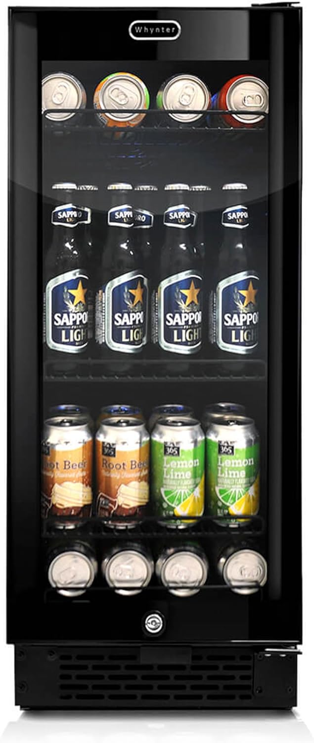 Whynter BBR-801BG Built Beverage Refrigerator and Cooler Mini Fridge with Glass Door with Lock, 3.0 Cubic Feet, Black, 100, Can