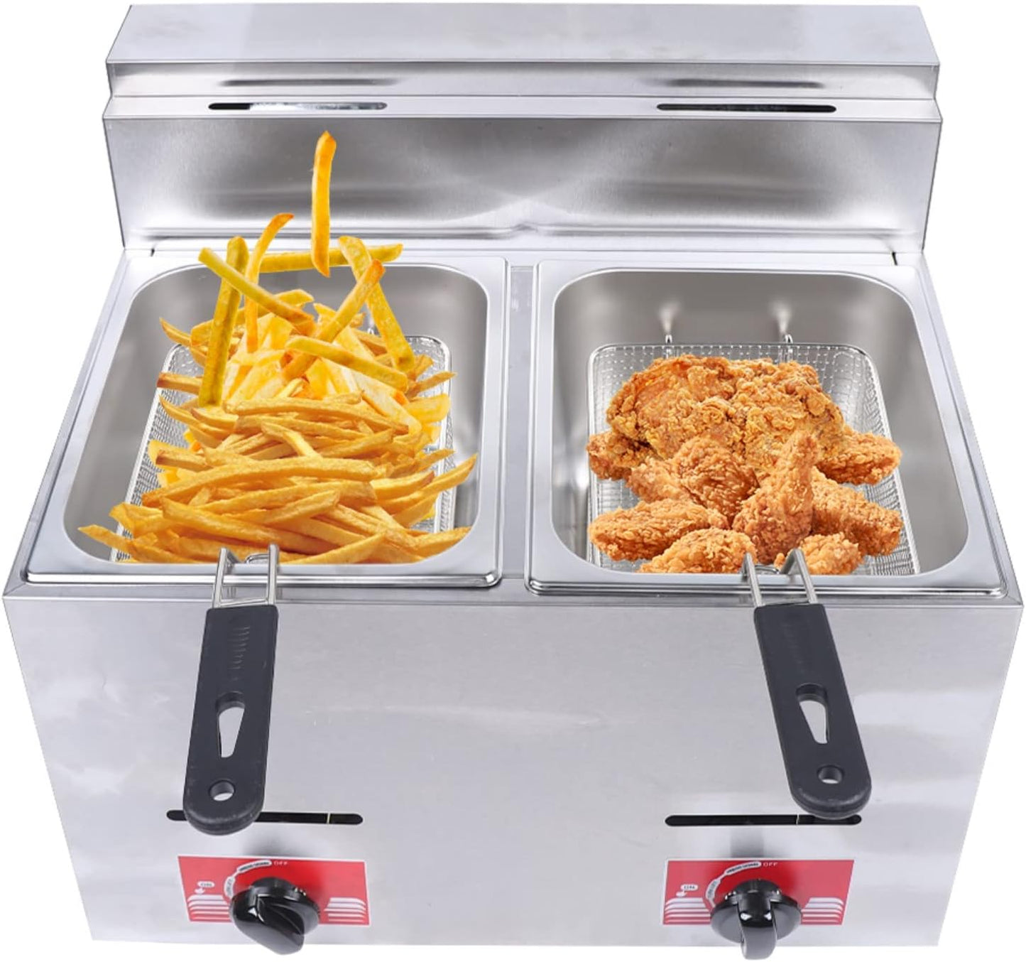 Commercial Countertop Gas Fryer Lpg Deep Fryer, Restaurant 2 Basket Stainless 6L*2 Deep Fryer for French Fries Home Kitchen and Restaurant with Double Baskets