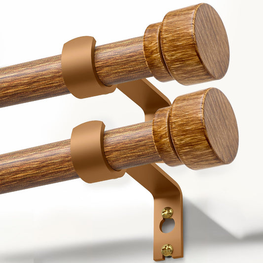2 Pack Wood Curtain Rods for Windows 28 to 48 Inches 1" Diameter Boho Decorative Heavy Duty Window Curtain Rod Set Adjustable with Solid Finials for Living Room Bedroom Kitchen Farmhouse Outdoor