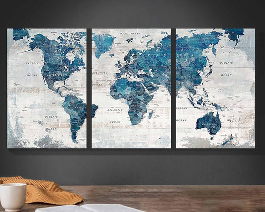 Elixart Wall Art for Living Room Office Wall Decor Pictures for Bedroom World Map Art Large Kitchen Decor 48"X24" Motivational Painting for Dining Room Wall Decorations