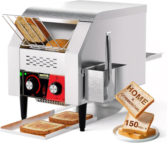 WantJoin Commercial Conveyor Toaster - 150 Slices/Hour 1500W Electric Industrial Belt Toasters Oven Heavy Duty Stainless Steel for Bun Bagel Bread Restaurant Buffet and Catering
