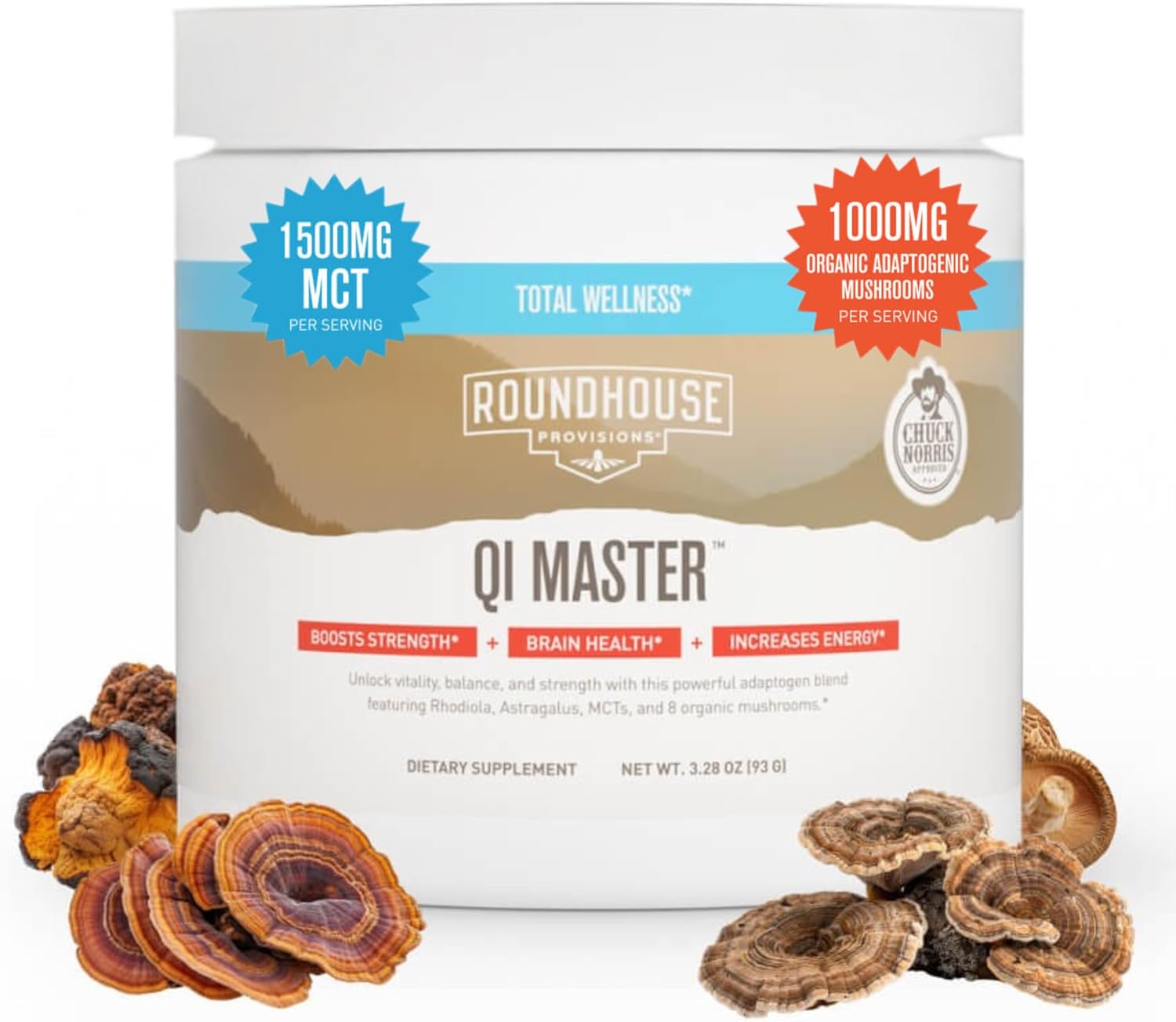 ROUNDHOUSE PROVISION Qi Master Adaptogen Blend, Earthy Mushroom Flavor with Astragalus Root, Rhodiolife Extract, MCT, 8 Organic Mushrooms (30 Scoops) by Chuck Norris