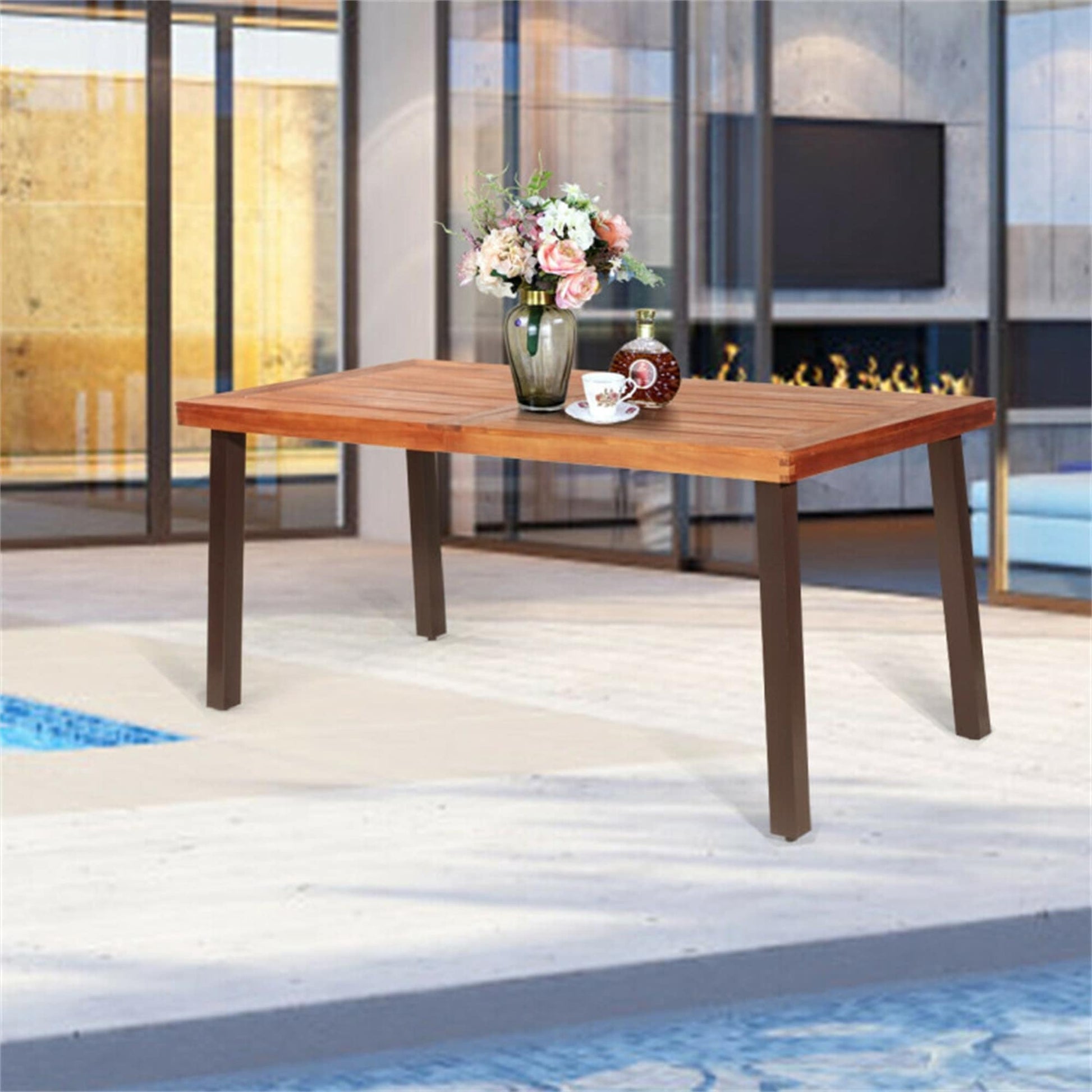BABOOM Patio Dining Table Rectangle Outdoor Dining Table 32-in W x 67.5-in L with Umbrella Hole