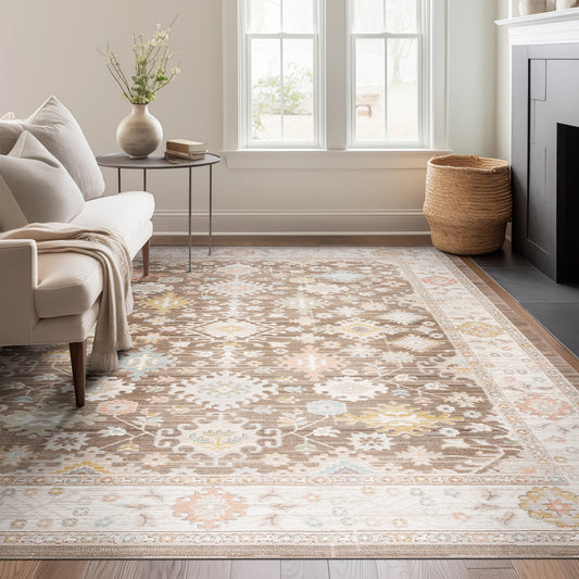 Tayse Crestwood 8 x 10 (ft) Tufted Brown Rectangular Indoor Medallion Oriental Pet Friendly Area rug