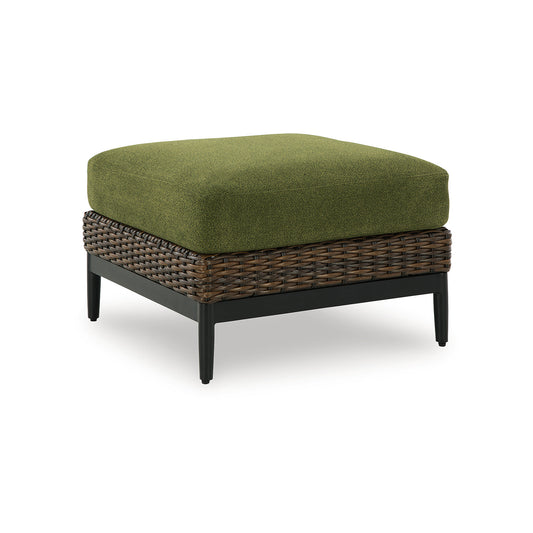 Signature Design by Ashley Horizon Hall Outdoor All Weather Design Green UV Resistant Ottoman with Cushion