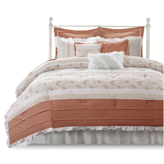 Gracie Mills  Singleton 9-Piece Cotton Percale Comforter Set with Paisley Print