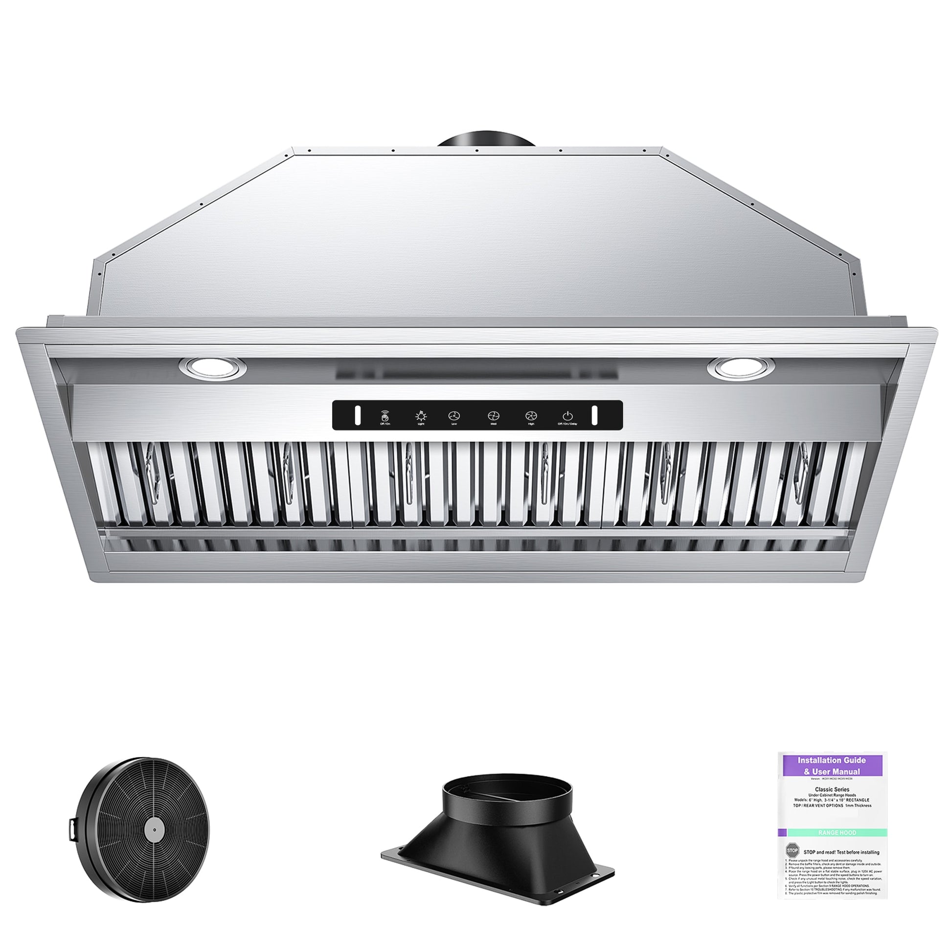 VIKIO 36 inch Ducted 980-CFM Recirculating Stainless Steel Insert Under Cabinet Range Hood with Charcoal Filter