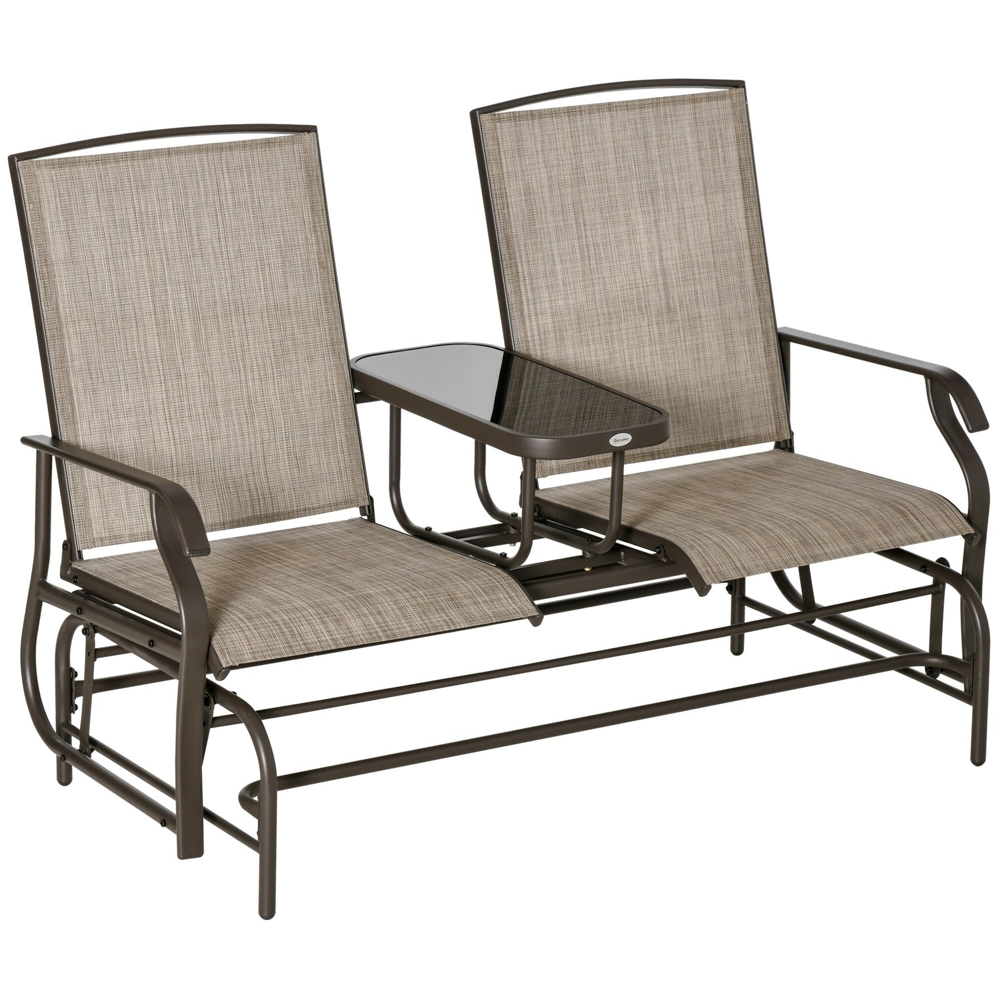 Miki Shinly 2 Piece Metal Patio Glider Bench Set of 2 Black powder coating Polyester Frame Conversation Chair with Brown Mesh Seat