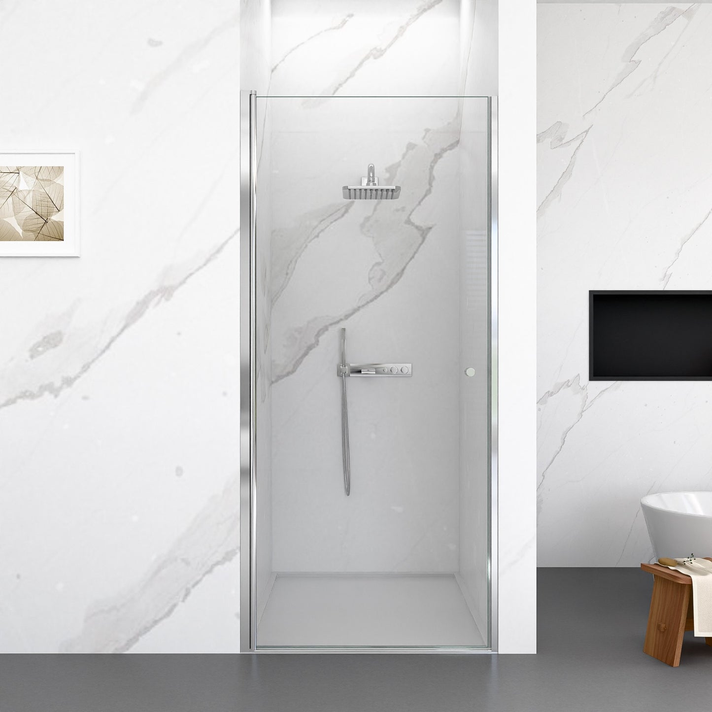 Dexmalle Chrome 24-in W x 72-in H Semi-frameless Shower door 1/4-in Thick Clear Tempered Glass