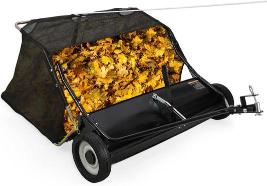 Der Rose 48 Inch Lawn Sweeper Tow Behind Large Pull Behind Grass Sweeper Heavy Duty Leaf Grass Collector with Dumping Rope Design