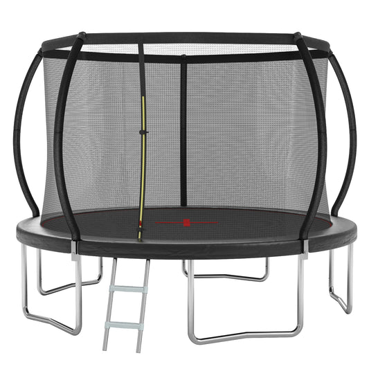 Fun Orange Heavy-Duty Trampoline for Kids Adults 12-ft Round Backyard in Black