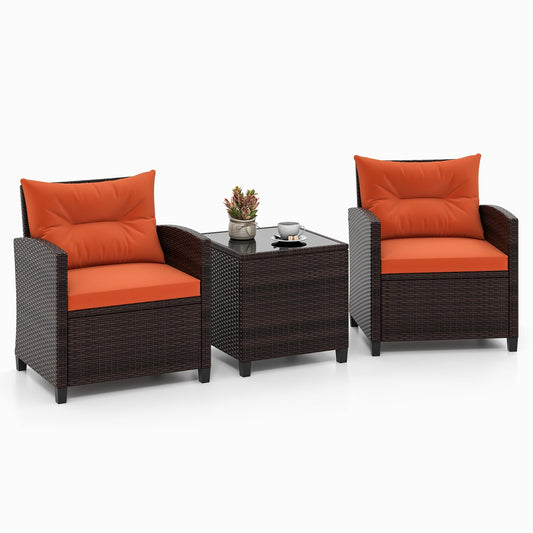 Slickblue 3-Piece Rattan Patio Conversation Set with 2 Single Sofas and Cushions 1 Coffee Table Included for Patio Balcony Indoor Use Patio or Poolside- Available in Multiple Colors