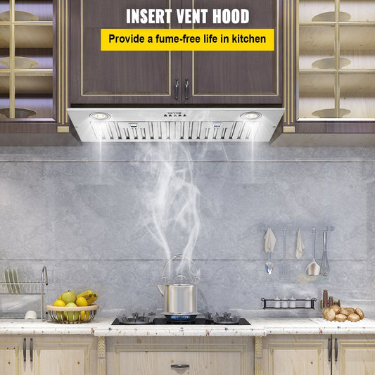 Dexmalle  30 Inch Stainless Steel Built-in Kitchen Vent with Push Button Control LED Lights Baffle Filters