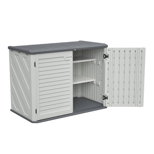 LOVMOR Horizontal Storage Shed Removable Shelf Large Lockable Weather Resistant HDEP Plastic 28 Cu.ft Ivory White