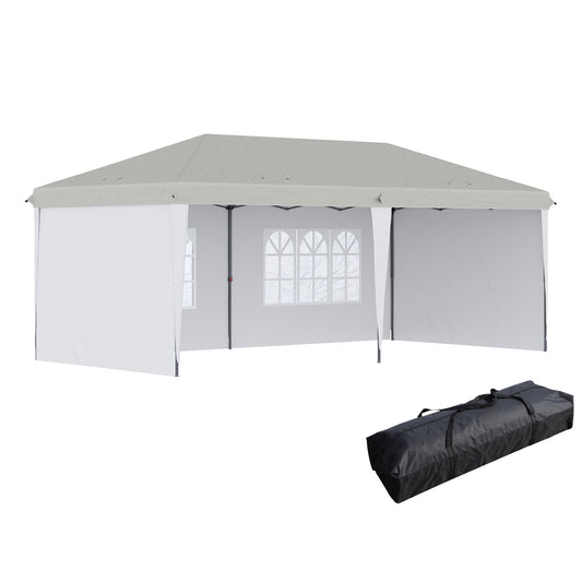 LOVMOR Outsunny 10inch x 20inch Pop Up Canopy Tent with 4 Sidewalls Heavy Duty Tents for Parties Outdoor Instant Gazebo with Carry Bag White