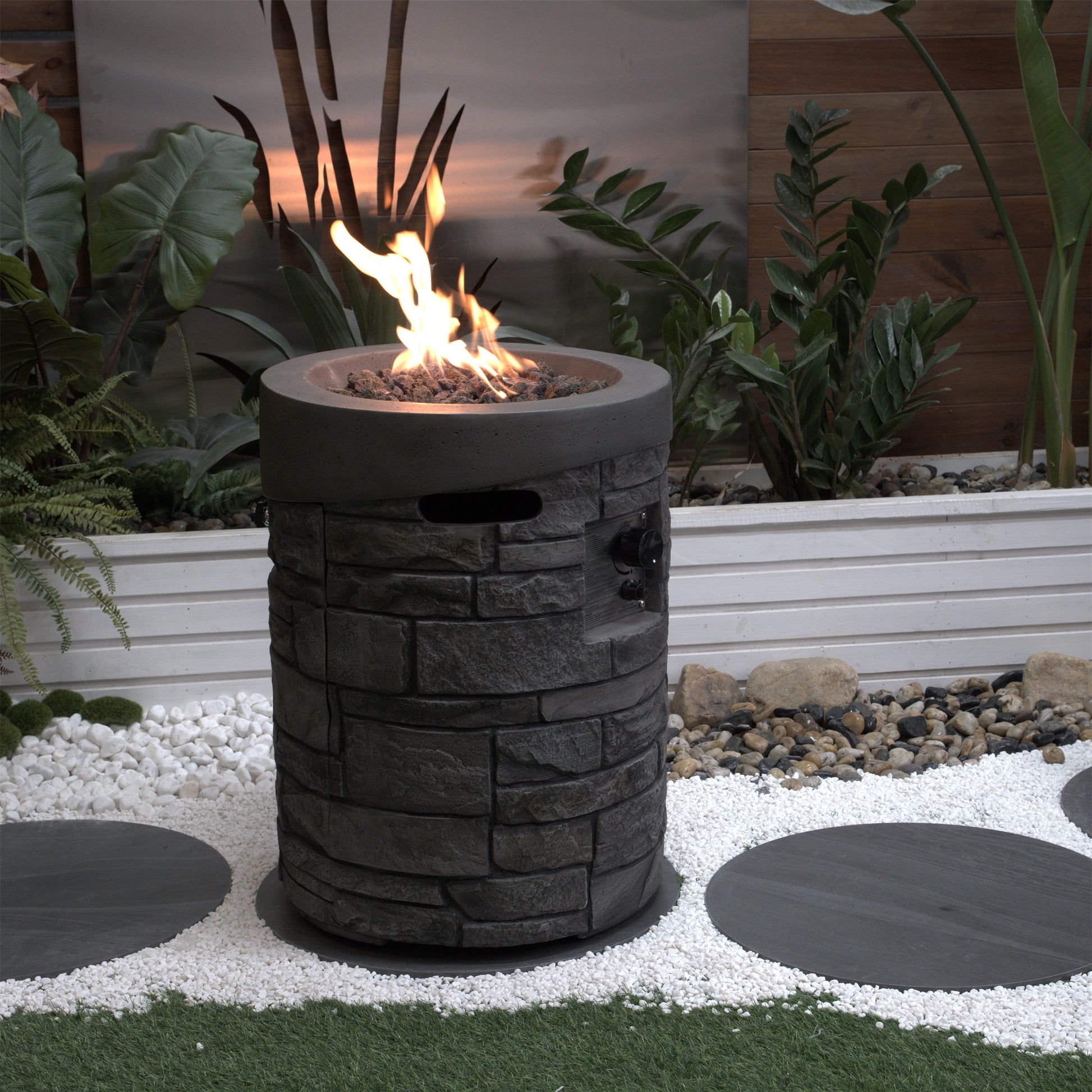 Tatayosi 32000 BTU CSA Certification Diameter 20 Inch Round Outdoor Gas Fire PitContain 2-1/2kg Lava Stone And Rainproof Cover Magnesium Oxide Cultured Stone Surface Finished More Suitable for Outdoor Garden