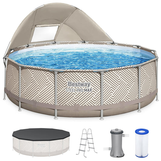 Bestway  Steel Pro MAX 13ft x 42 Inch Round Above Ground Pool Set with Canopy and Ladder