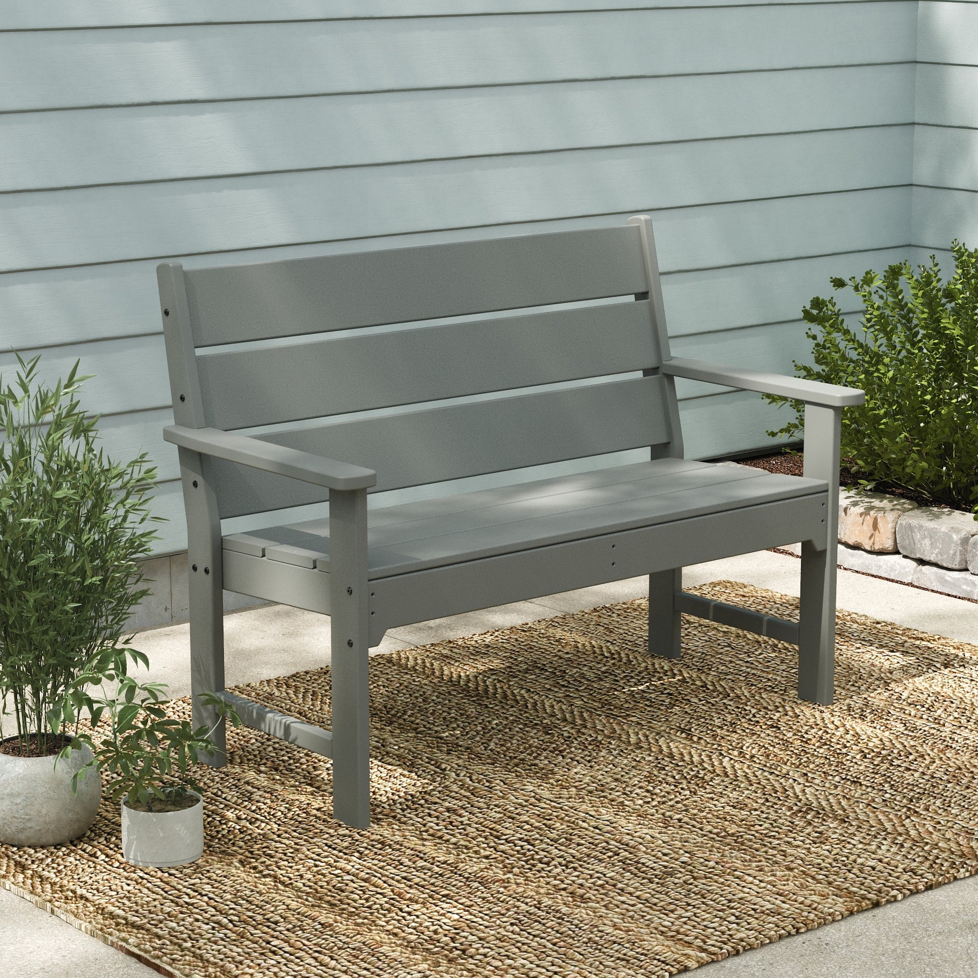 POLYWOOD Lakeside 48.5-in W x 35.18-in H Slate Grey Plastic Garden Bench