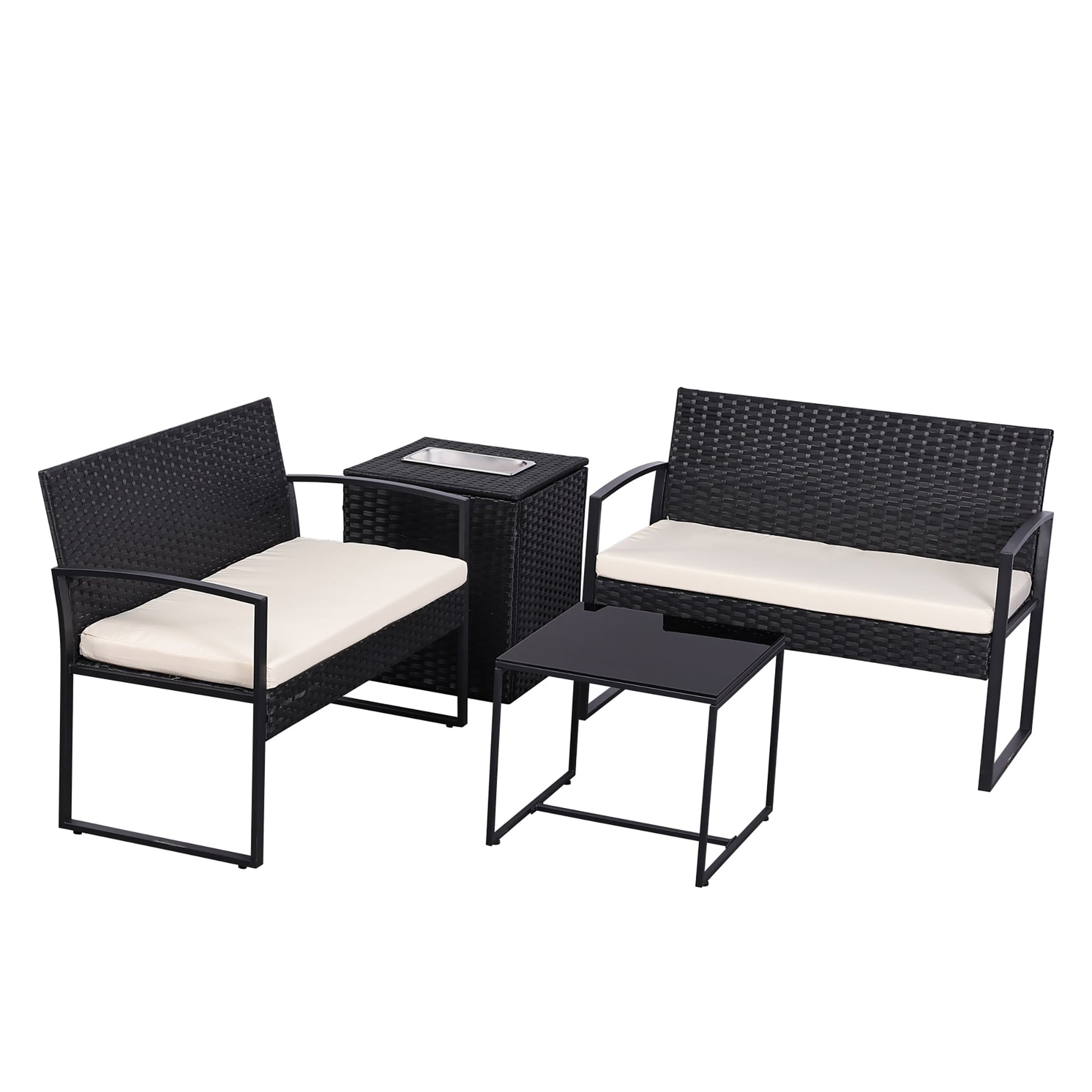 Clihome 4 -Piece Rattan Patio Conversation Set with Black Cushions